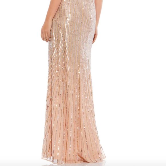 MAC DUGGAL 10817 SPAGHETTI STRAP BEADED V-NECK PEARL GOWN sz 12 - Picture 6 of 6